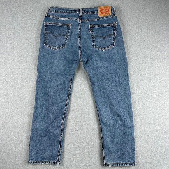 Levi Strauss 505 Mens Jeans W 34 L 29 Blue Wash Straight Fit Denim Western Rodeo - Picture 6 of 9